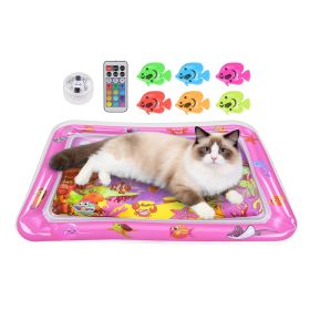 Cat Water Mat Interactive Sensory Play Mat with Floating Fish Toys LED Color Changing Light Thickened PVC for Indoor Cats Kittens Pet Enrichment (Option: CatWaterMatPink)