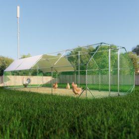 9.94 Ft. X 25.68 Ft. Galvanized Large Metal Walk In Chicken Coop Cage Farm Poultry Run Hutch Hen House (Option: Silver)