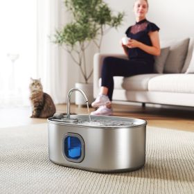 246 oz./7L Stainless Steel Cat Water Fountain with Filters, Ultra-Quiet Pump, for Cats, Dogs & Multi-Pet Homes (Color: Silver)